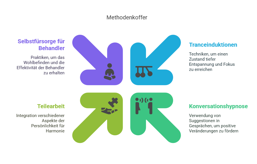 Methodenkoffer aus der Hypnotherapie: Tranceinduktionen, Konversationshypnose, Teilearbeit, Selbstfürsorge für BehandlerInnen
